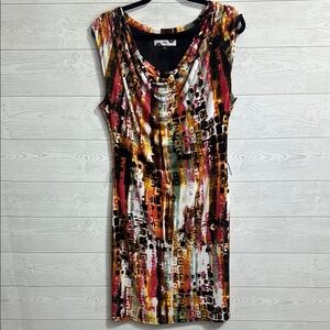 Lily‎ Orange and Brown Cowl Neck Sheath Midi Dress Size Large